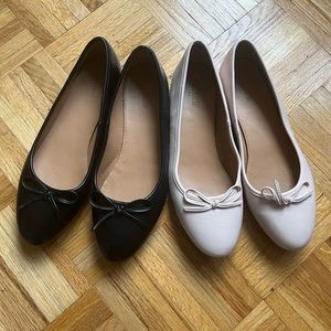 Two Pairs of J. Crew Factory Ballet Flats black and pink size 9.5